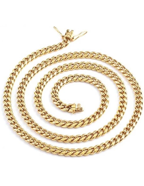 Collana A Catena Cubana In Vero Oro Massiccio 14K, Spessore 3-11 Mm, Per Uomo E Donna, Taglia 16"-30" - Italia - Foto 9