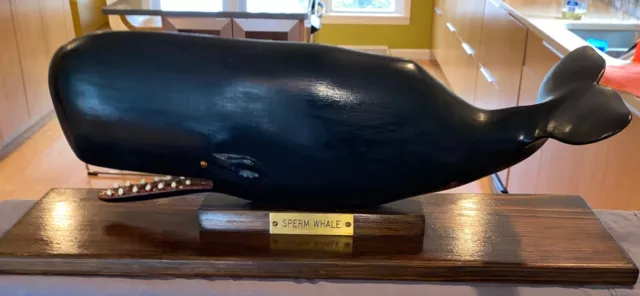 Hand-Carved Wooden Model Sperm Whale Maritime New Bedford MA