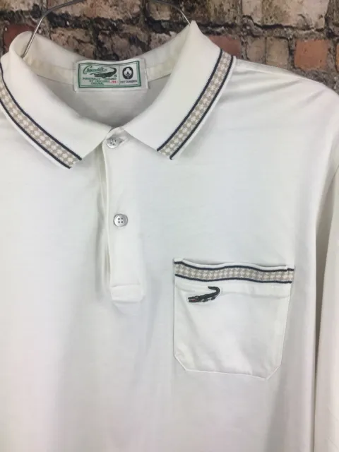 Vintage 80s Crocodile Original White Cotton Polo Pocket Long Sleeved Shirt Small