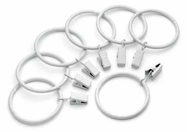 10x Gardinenringe mit Klammern Weiß Gardinen Ringe für Gardinienstange 38mm