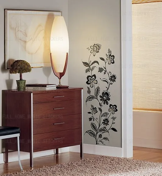 Large Gold&Black Vine Flower Wall Stickers Removable Home Decal Lounge Bedroom