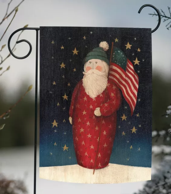 Toland Flag Waving Santa 12x18 Patriotic Americana Christmas USA Garden Flag