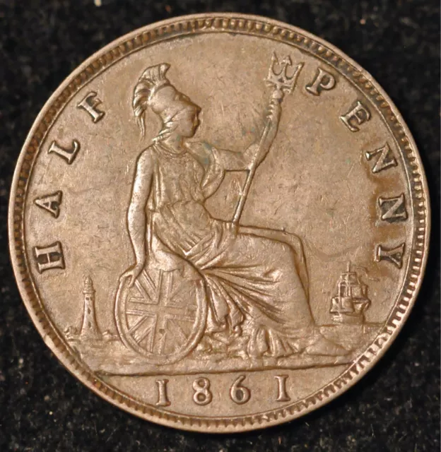 Halfpenny 1861 Victoria Bun Head  (T84)