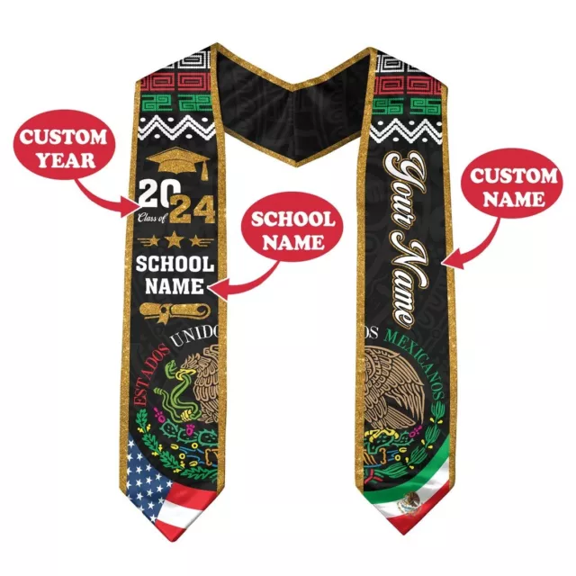 Personalized Mexican Stole, Custom Mexican Graduation Stole, Mexican Graduation