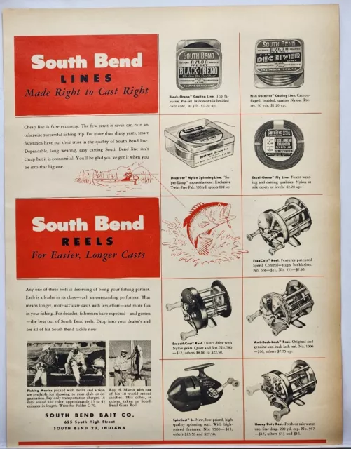 1953 PRINT AD of South Bend Fishing Reels Models 780 400 60 666 1000 25 550  $9.99 - PicClick
