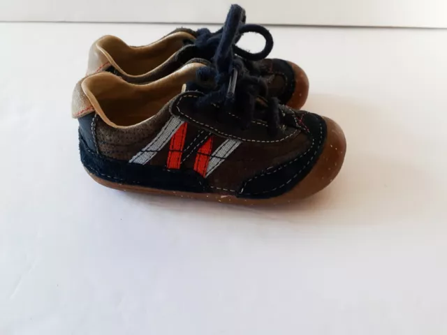 Stride Rite Boys Shoes Navy Brown Sneakers Lace Up Leather Toddler Size 6