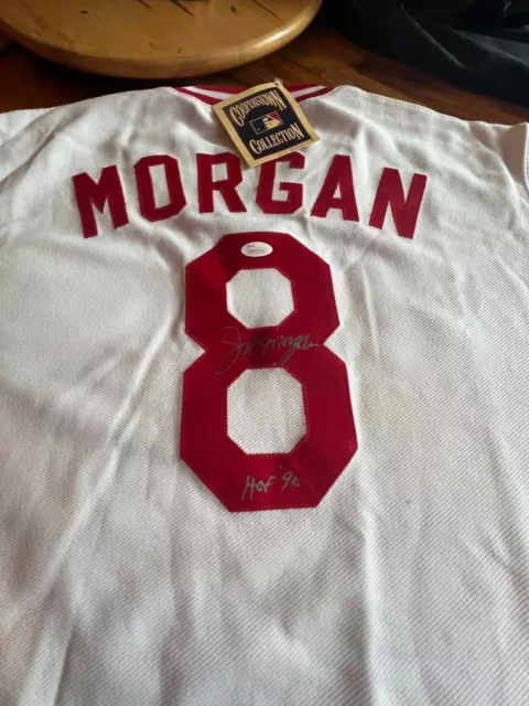 Joe Morgan Signed Cincy Reds Majestic Cooperstown Collection HOF Inscrib Jersey