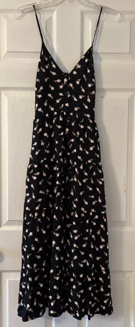 Band of Gypsies Black Floral Button Front Tiered Midi Dress Size Small