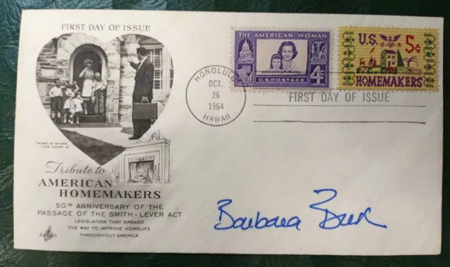 FDOI Tribute to Amer. Homemakers Stamp & Env. 1964 - Barbara Bush Signed