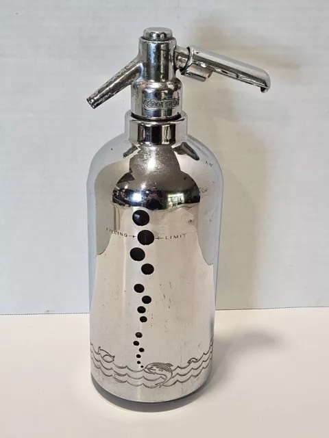 Vintage Soda King Seltzer Bottle Syphon Art Deco Bubbles Fish Waves