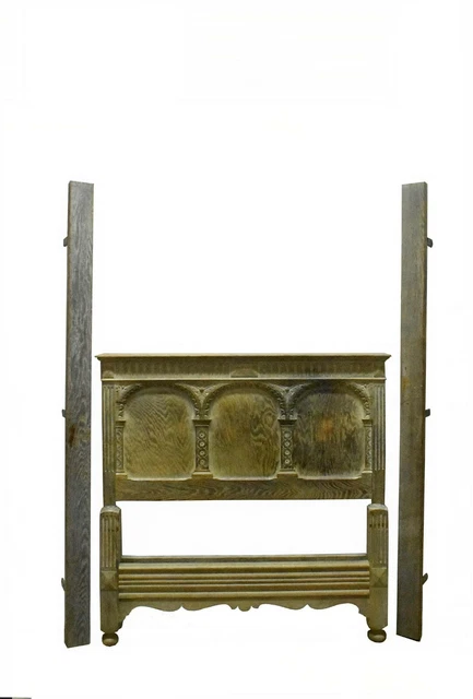 Gothic Style Oak Bedstead And Foot Board Bleached Oak