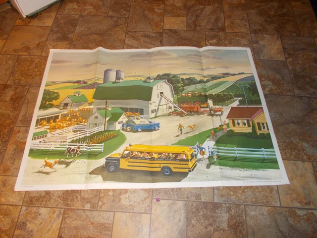 Large 1960 National Dairy Council poster of farm life 26 x 40 original envelope
