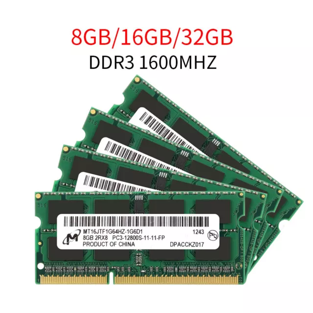 Micron 32GB 16GB 8GB 4G PC3 / PC3L DDR3 / DDR3L 1600MHz SODIMM Laptop RAM LOT AU