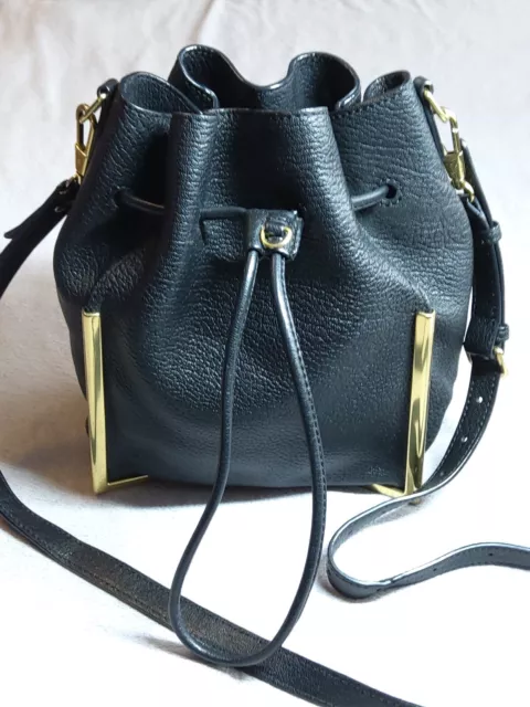 3.1 Philip Lim Scout Drawstring Bucket Crossbody Handbag Black Leather  W/ Gold