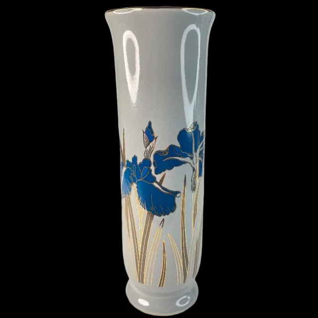 Vintage Otagiri Blue Iris Blue Bud Vase Japan 6.25” Tall 2”D