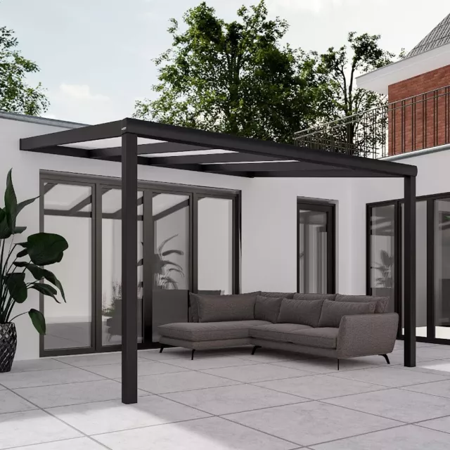 Pergola adossée Carport Aluminium toit Polycarbonate 4x3.5m Pratt & Söhne