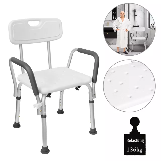 Duschstuhl mit Arm-& Rückenlehne Duschsitz Badestuhl Duschhocker Badhocker Weiß#