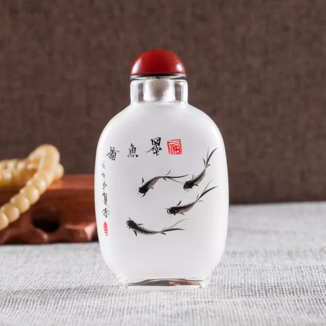 Inner Painting Snuff Bottle Chinese Antique Traditional Chinese Painting of Fish