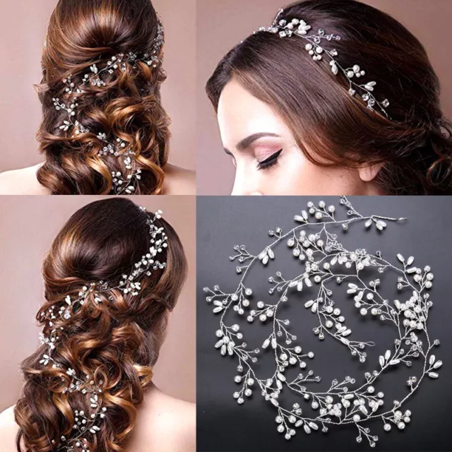 Crystal Tiara Bridal Wedding Headpiece Pearl Pageants Hair Chain Bride Headband