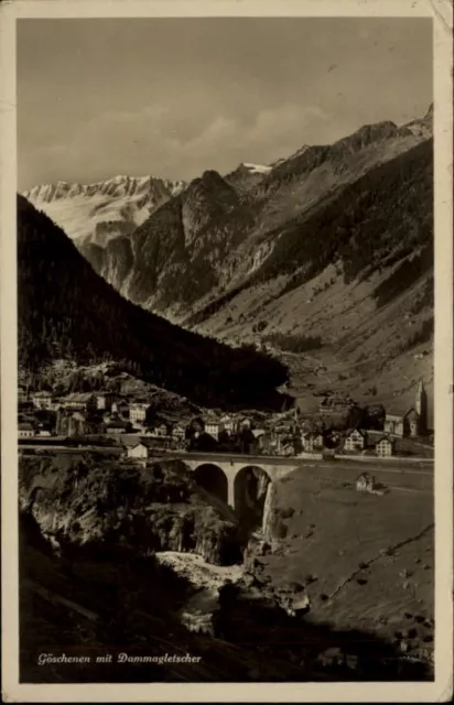 Göschenen Kanton Uri Postkarte 1937 gelaufen Gesamtansicht mit Dammagletscher