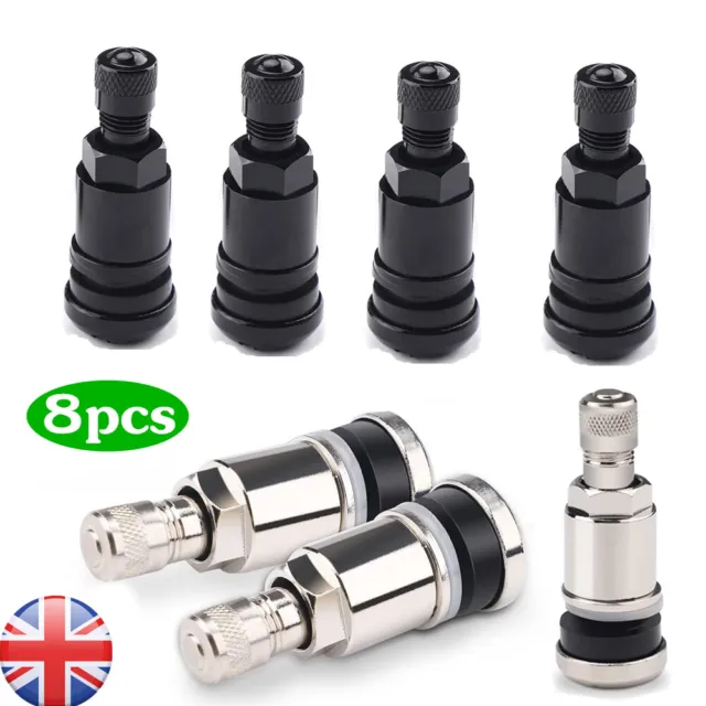 Pack of 8 Aluminum Valves , Metal Valves, Black for Audi , 11.3 mm Tire Valve