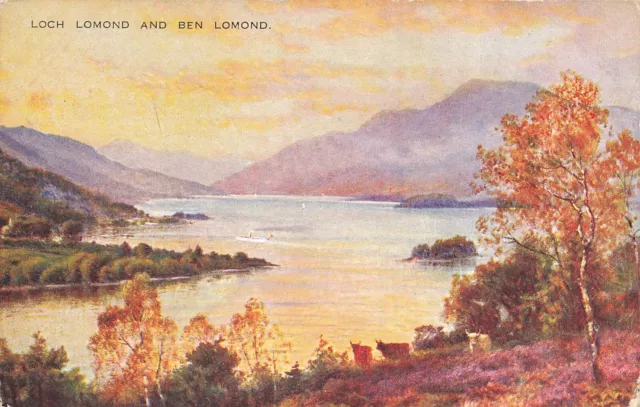 Loch Lomond und Ben Lomond Kunstfarbe c1939 Postkarte (G485)