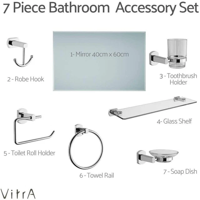 VITRA BATHROOM ACCESSORY Set - 7 Piece Complete Bathroom Toilet Set £49 ...