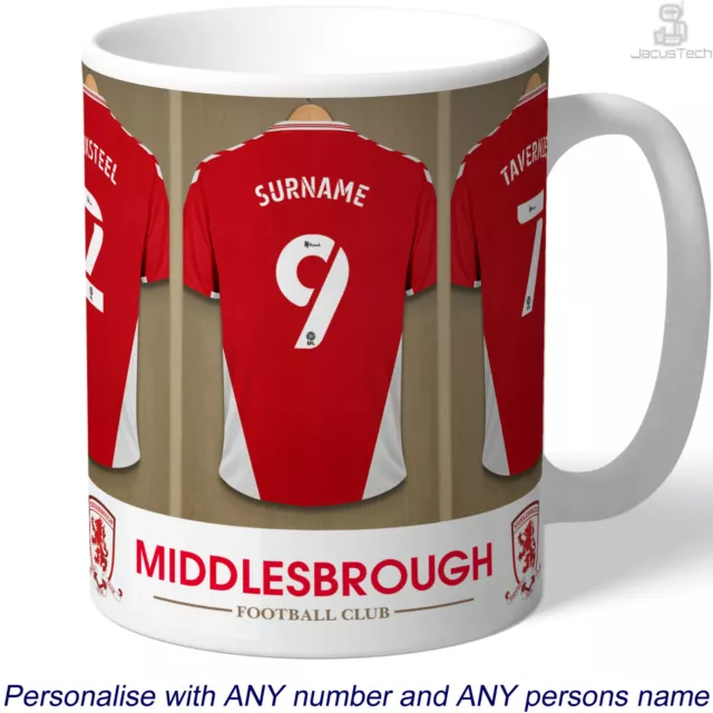 Personalised Middlesbrough Mug. Shirt Name Cup. Football Gift Idea For Boro Fan