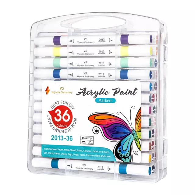 Acrylic Paint Pens Fabric Colouring Markers Brush Fine Dual Nib Art Supplies 36 2