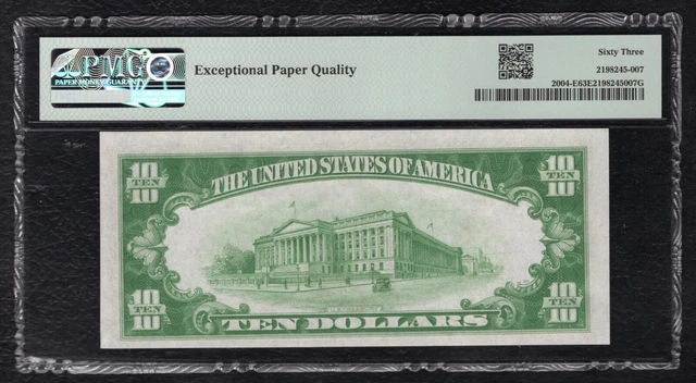 Fr. 2004-E 1934 $10 Lgs Light Green Seal Frn Richmond, Va Pmg Unc-63Epq (C) 2