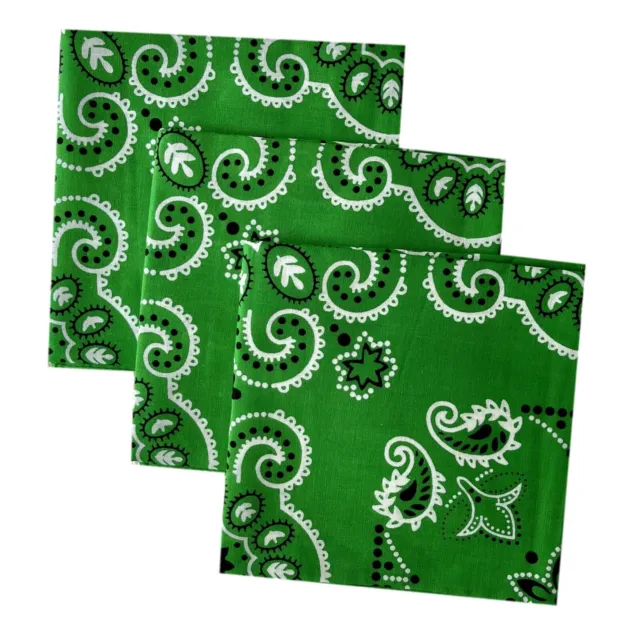GREEN OVERSIZED Bandana Pack (3) XL X-Large 27” Square Paisley Sewing Fabric