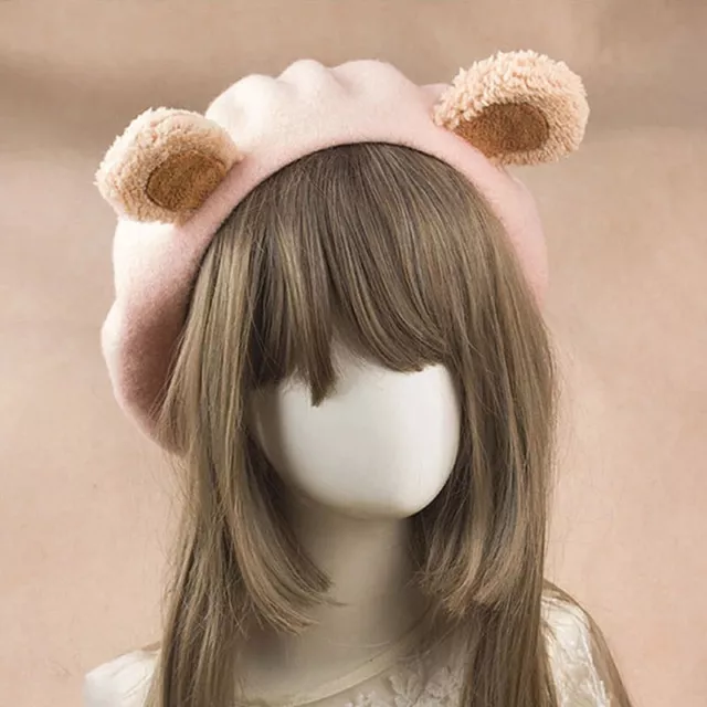 Women Lovely Bear Ear Beanie Wool Beret Cap Lolita Girl Painter Hat Winter Warm