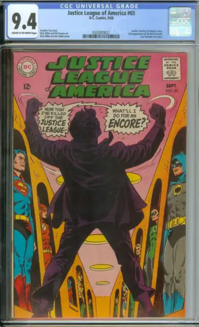 Justice League Of America #65 Cgc 9.4 Cr/Ow Pages
