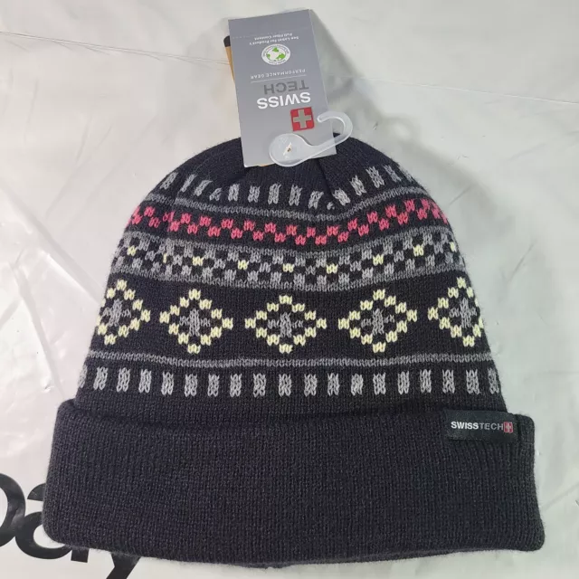 NWT Swiss Tech Unisex 1 Sz Cuffed Knit Hat Black 3M Thinsulate Lined Beanie NEW