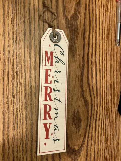 NEW "Merry Christmas" Wooden Ornament or Hanging Decor White Red Green 7.5"