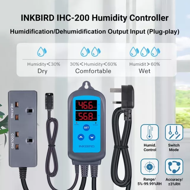 Inkbird Digital Humidistat Humidity Controller Fan 220V Hydroponic Greenhouse UK