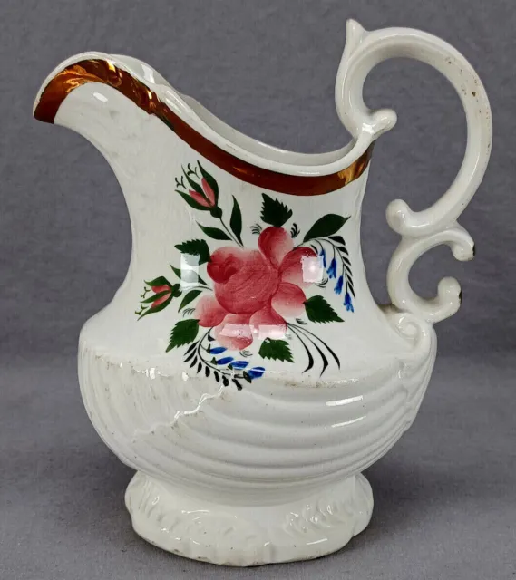 Pearlware Scalloped Shell Hand Painted Polychrome Floral Pitcher Jug C1830s-1840