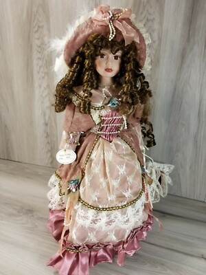 Vintage Ozark Mountain Doll Company Porcelain Curly Brunette Beverly CD164504