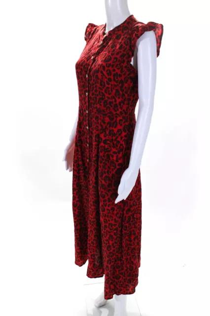 Whistles Womens Red Animal Print V-Neck Sleeveless Shift Dress Size 6 2