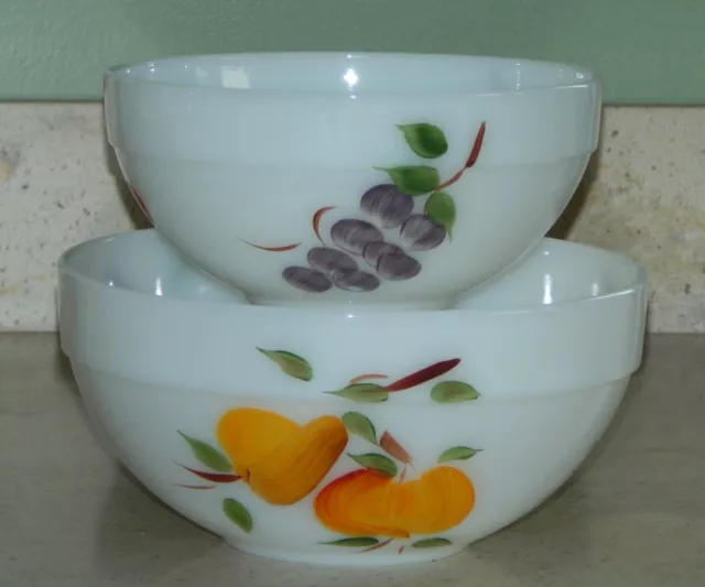 2 Vintage Fire King Oven Ware Gay Fad Fruit Nesting Mixing Bowls Anchor Hocking