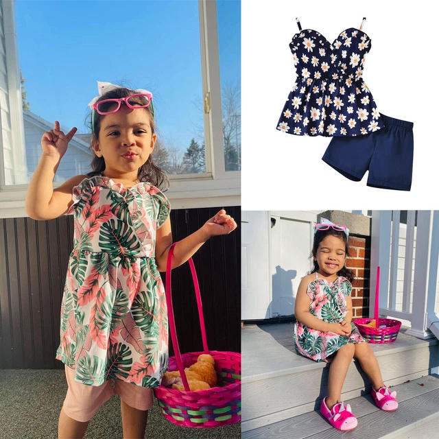 Top abito floreale con cinturini per bambine pantaloncini abiti estivi per bambini