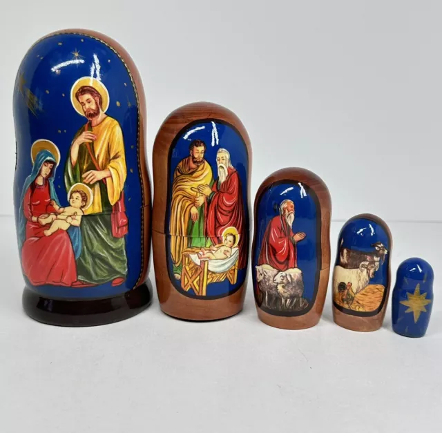 Nativity Scene Nesting Dolls Set Handcrafted Stacking Christmas Holiday Gift