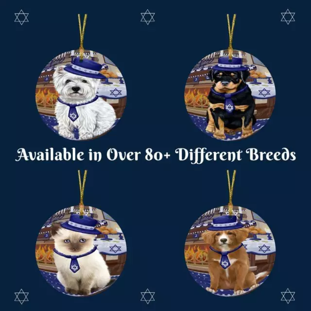 Happy Hanukkah Dog Cat Round Flat Christmas Tree Ornament Decor Gifts