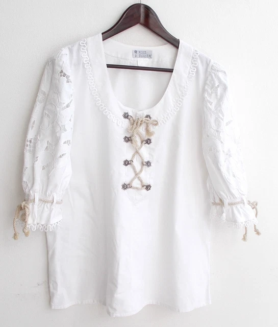Camicia tradizionale donna bianca, maniche con pizzo forato taglia 44 v. camicette rosa
