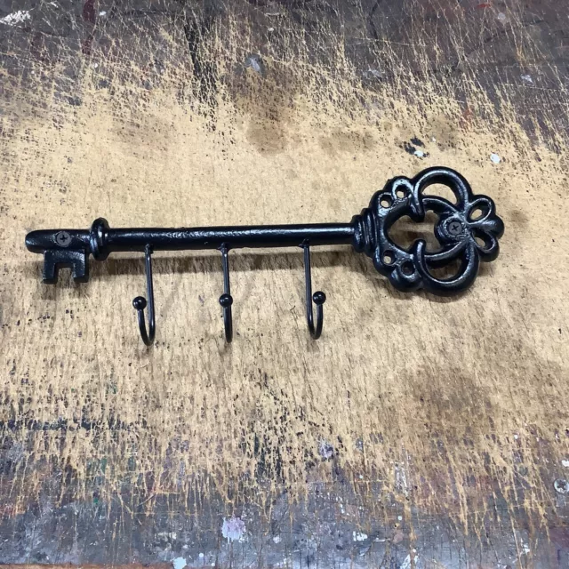 Decorative 12” Long Wall Mounted Cast Iron Black Key Holder Rack