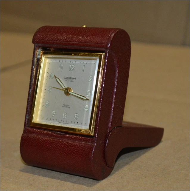 Vintage LOOPING 15 Jewels 8 Day Alarm Foldable Travel Clock-Made in Switzerland