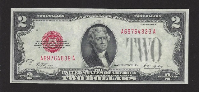 1928-A, Red Seal, Fr# 1502, $2.00 Legal Tender / U.S. Note, Key, About Unc!