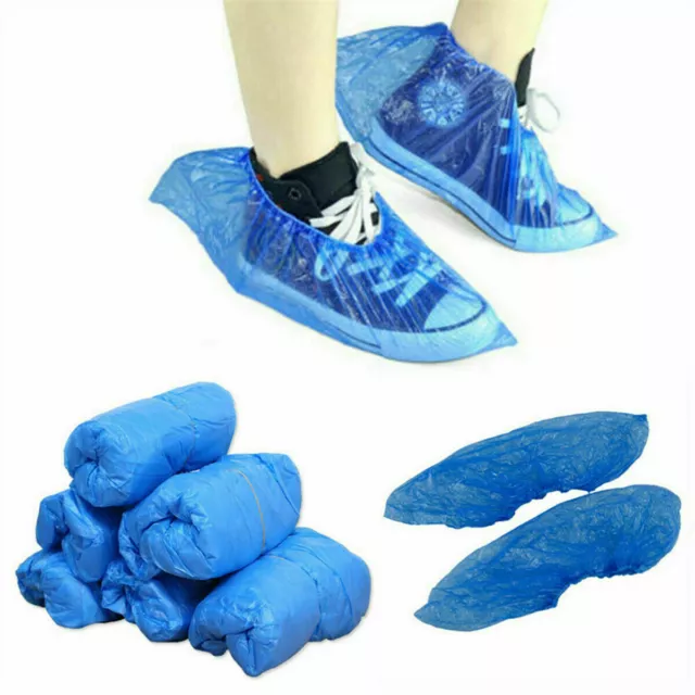 100 Disposable Shoe Cover Blue Anti Slip Plastic Cleaning Overshoes Boot Safety