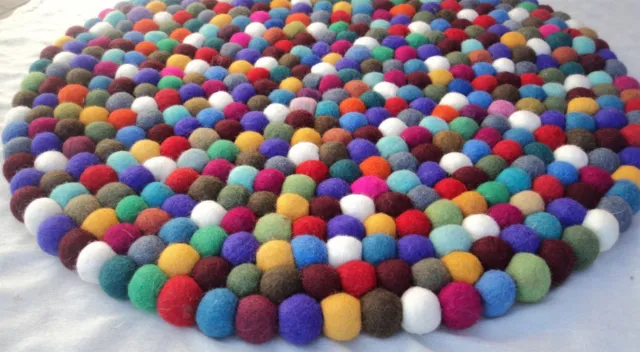 Alfombra redonda de bolas de fieltro multicolor 100 % lana 50 cm regalos de Navidad