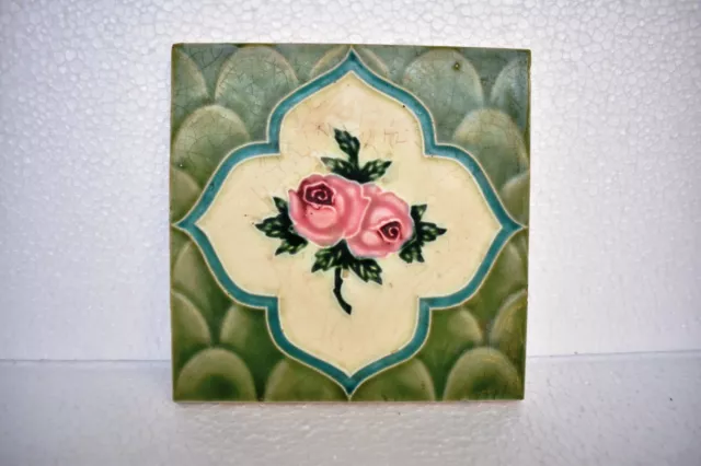 Ancien Japon Carreau Art Nouveau Majolique Céramique Porcelaine Floral Design